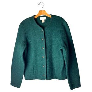 Tally Ho Jacket Women Large Emerald Green Knit Wool Vintage Cardigan Preppy